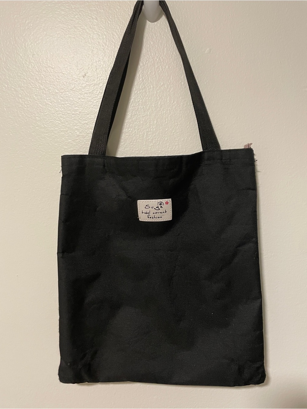 Suge Tidal Current Fashion Black Canvas Tote Bag Reusable Shoulder Shopping Bag